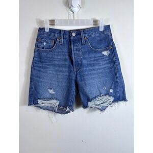 Levi's 501  Button Fly Denim Shorts Distressed Women Size Waist 26 Inseam 6 Inch
